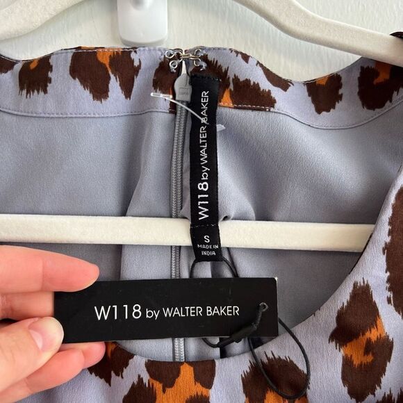W118 Walter Baker Bold Blue Leopard Print Sleeveless Midi Cocktail Dress Small - Picture 9 of 13